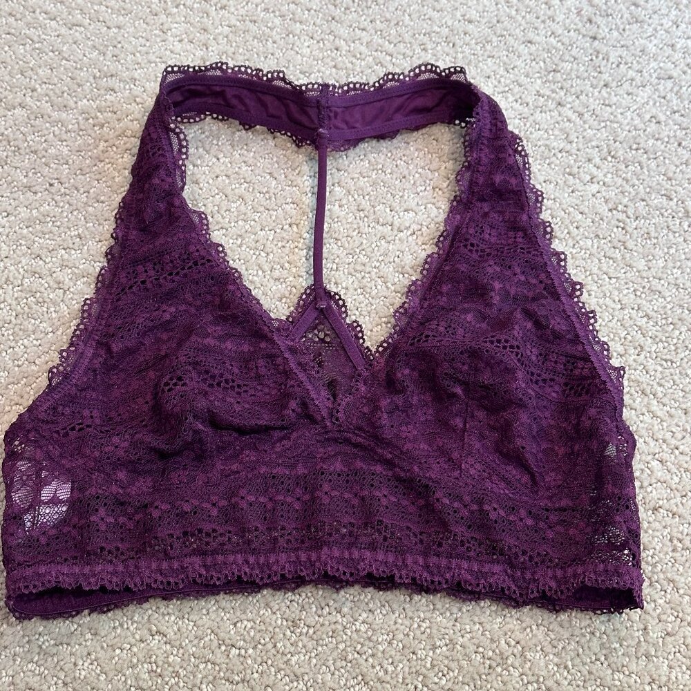 VS Victorias Secret Lace Bralette Racerback Halter Purple  Boho Sexy Comfy SMALL